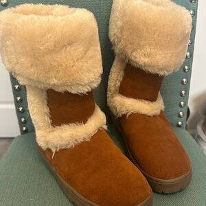 Tan and Cream Winter Boots with Plush Lining